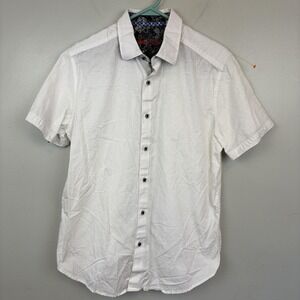 Robert Graham Shirt Mens‎ Medium White Paisley Damask Short Sleeve Button Up